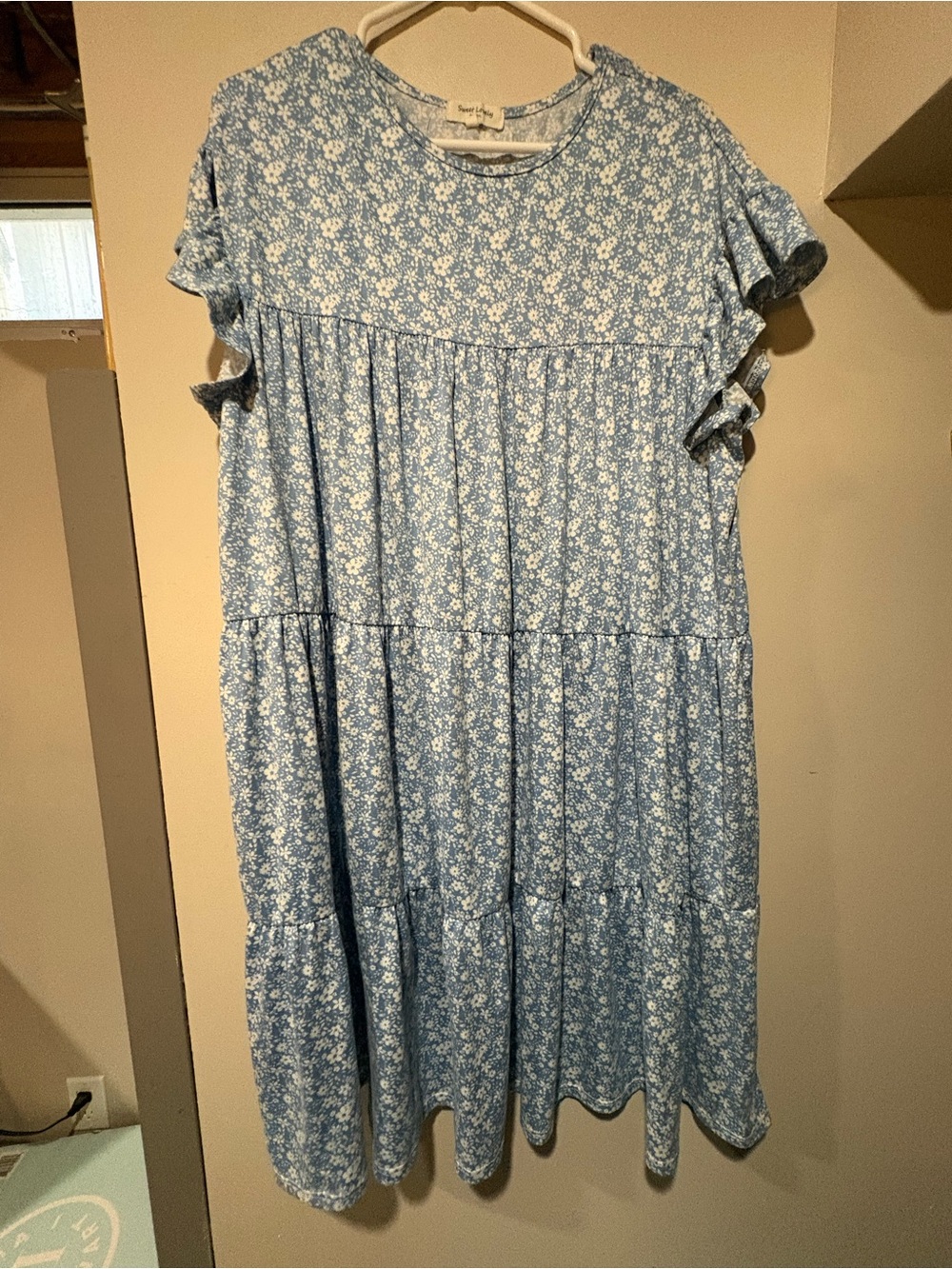 Sweet Lovely Sky Blue Floral Tiered Midi Dress